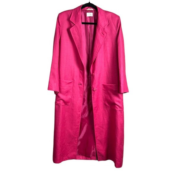 Sanyo Fashion House Pink 100% Linen Trench Blazer Jacket Barbiecore Coat Size 6 - Picture 7 of 11